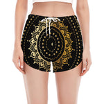 Black And Gold Mandala Print Women's Split Running Shorts