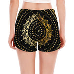 Black And Gold Mandala Print Women's Split Running Shorts