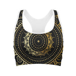 Black And Gold Mandala Print Women's Sports Bra