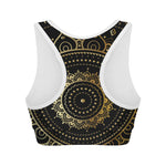 Black And Gold Mandala Print Women's Sports Bra