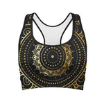 Black And Gold Mandala Print Women's Sports Bra
