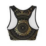 Black And Gold Mandala Print Women's Sports Bra
