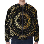Black And Gold Mandala Print Zip Sleeve Bomber Jacket