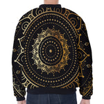 Black And Gold Mandala Print Zip Sleeve Bomber Jacket