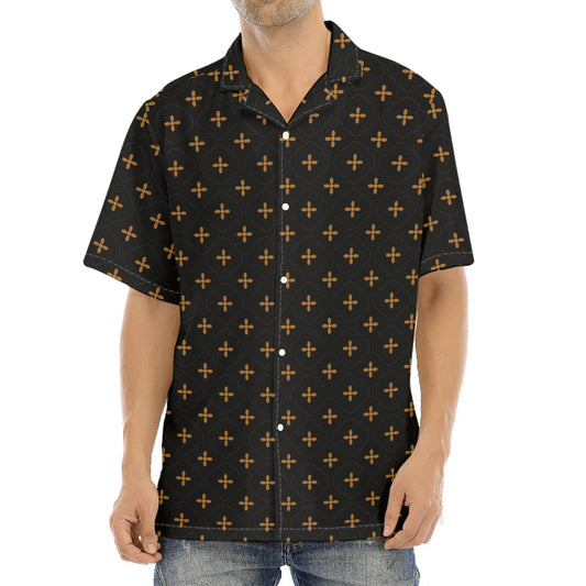 Black And Gold Orthodox Pattern Print Aloha Shirt