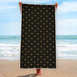 Black And Gold Orthodox Pattern Print Beach Towel