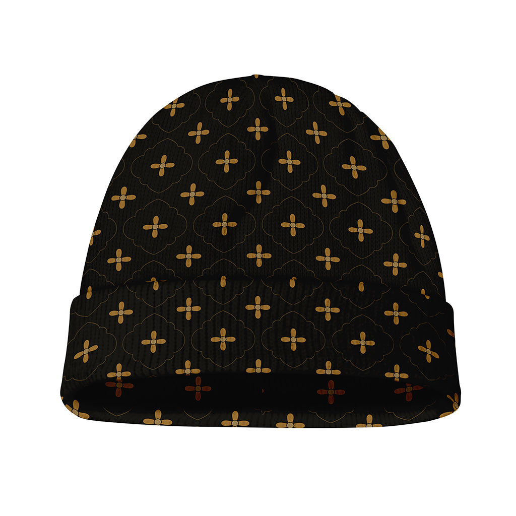 Black And Gold Orthodox Pattern Print Beanie