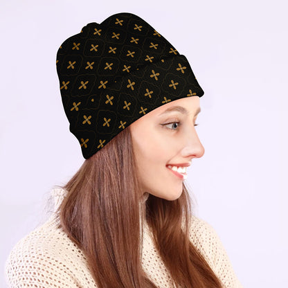 Black And Gold Orthodox Pattern Print Beanie
