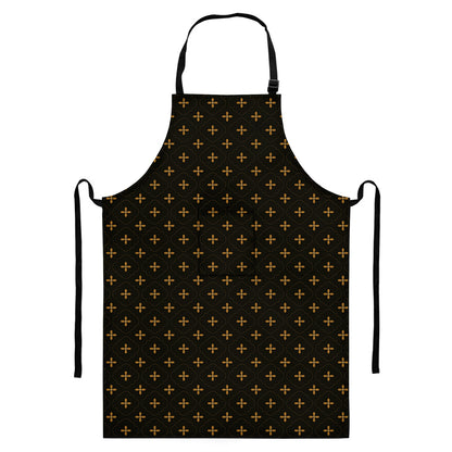 Black And Gold Orthodox Pattern Print Bib Apron With Pocket
