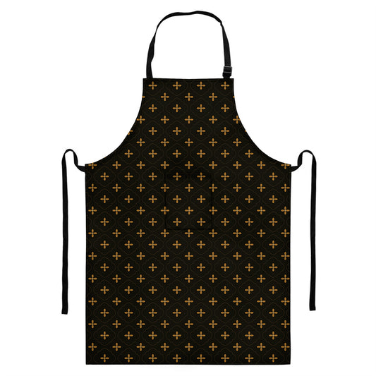 Black And Gold Orthodox Pattern Print Bib Apron With Pocket