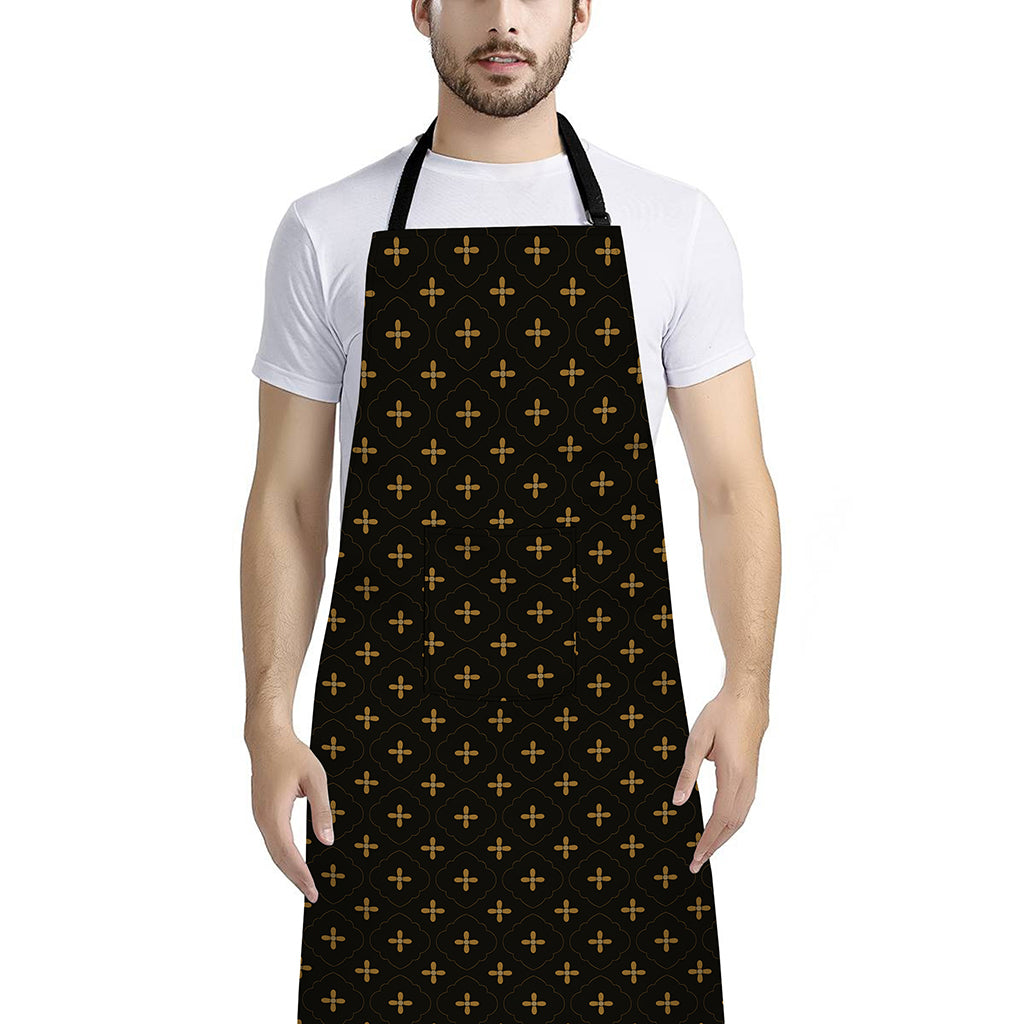 Black And Gold Orthodox Pattern Print Bib Apron With Pocket