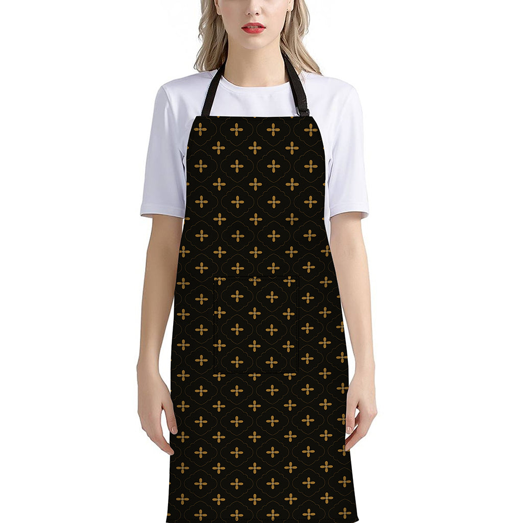 Black And Gold Orthodox Pattern Print Bib Apron With Pocket