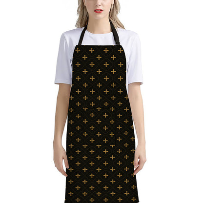 Black And Gold Orthodox Pattern Print Bib Apron With Pocket