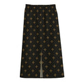 Black And Gold Orthodox Pattern Print Cotton Front Slit Maxi Skirt