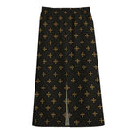 Black And Gold Orthodox Pattern Print Cotton Front Slit Maxi Skirt