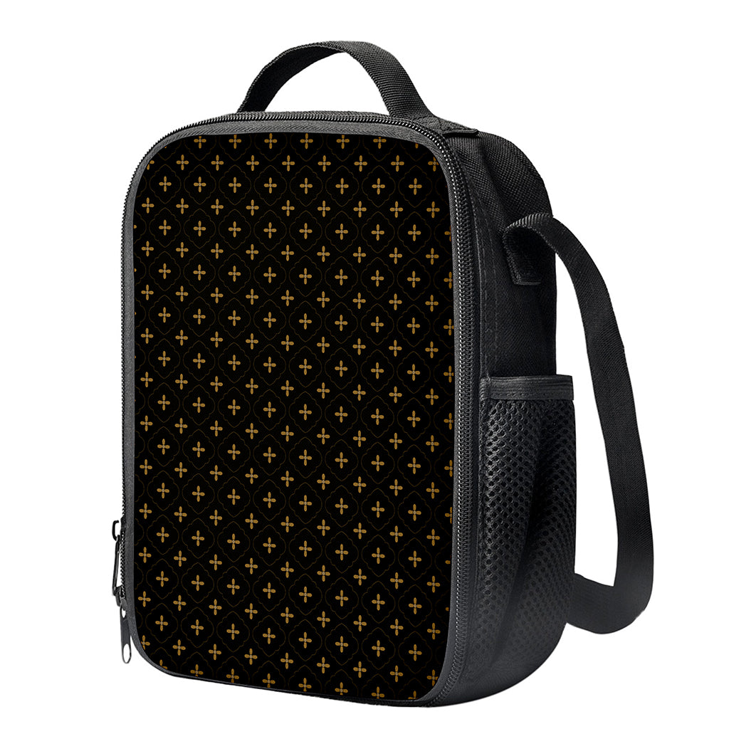 Black And Gold Orthodox Pattern Print Crossbody Lunch Bag