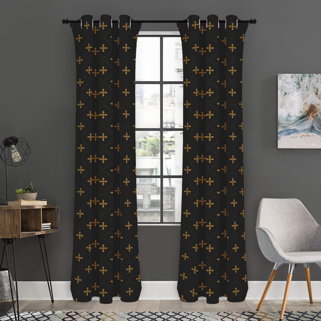 Black And Gold Orthodox Pattern Print Curtain