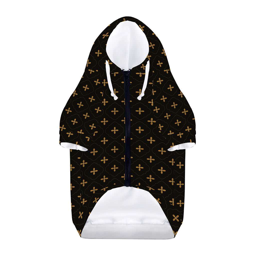 Black And Gold Orthodox Pattern Print Dog Zip Up Hoodie