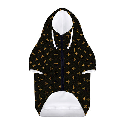 Black And Gold Orthodox Pattern Print Dog Zip Up Hoodie