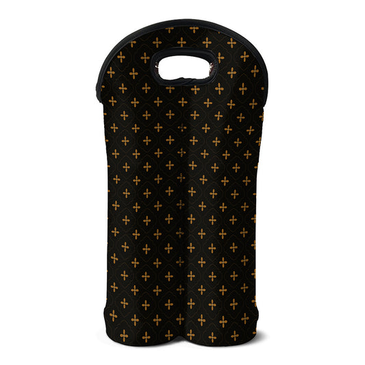 Black And Gold Orthodox Pattern Print Double Neoprene Wine Tote