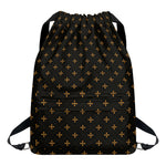 Black And Gold Orthodox Pattern Print Drawstring Backpack