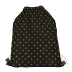 Black And Gold Orthodox Pattern Print Drawstring Bag