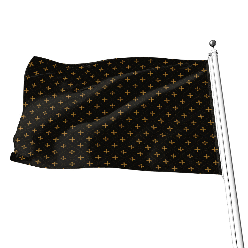 Black And Gold Orthodox Pattern Print Flag