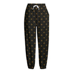 Black And Gold Orthodox Pattern Print Fleece Lined Knit Pants