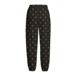 Black And Gold Orthodox Pattern Print Fleece Lined Knit Pants