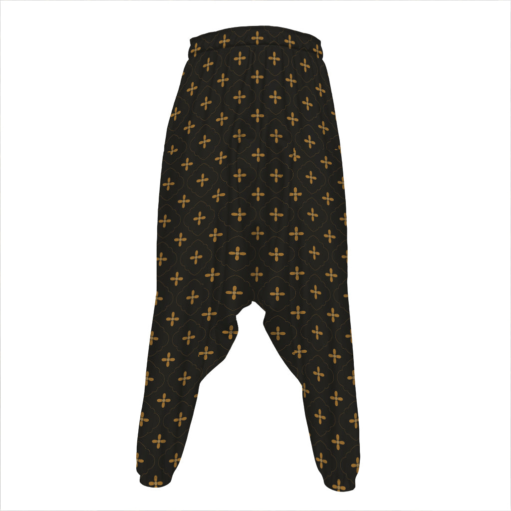 Black And Gold Orthodox Pattern Print Hammer Pants