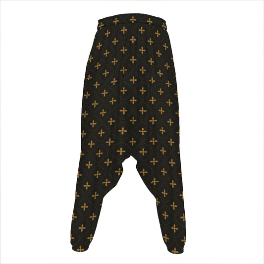 Black And Gold Orthodox Pattern Print Hammer Pants
