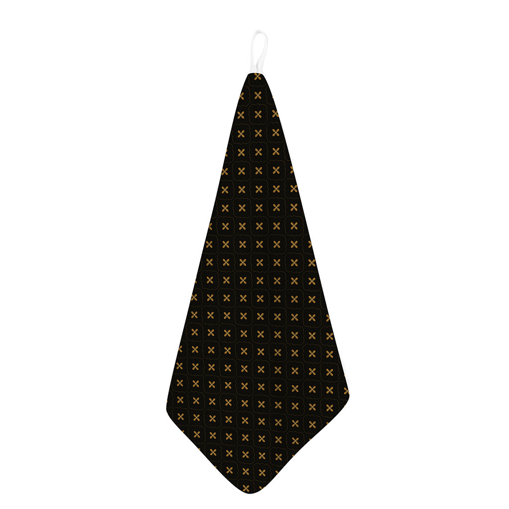 Black And Gold Orthodox Pattern Print Hand Towel