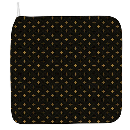 Black And Gold Orthodox Pattern Print Hand Towel
