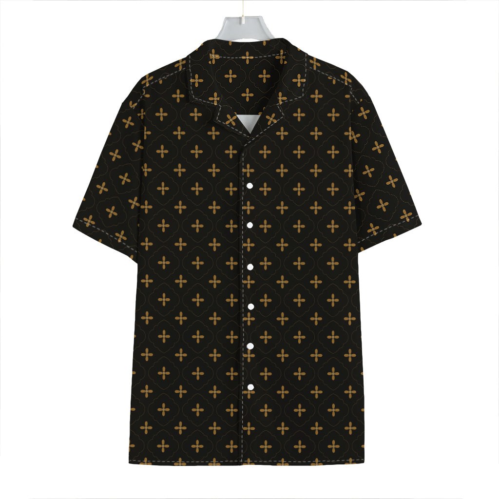 Black And Gold Orthodox Pattern Print Hawaiian Shirt