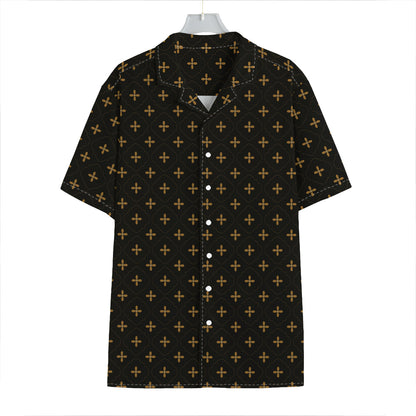 Black And Gold Orthodox Pattern Print Hawaiian Shirt