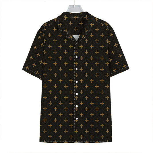 Black And Gold Orthodox Pattern Print Hawaiian Shirt