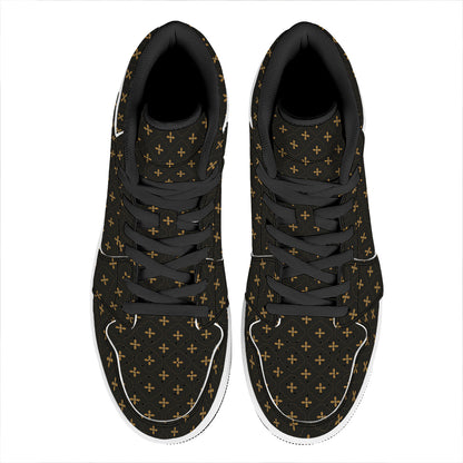 Black And Gold Orthodox Pattern Print High Top Leather Sneakers
