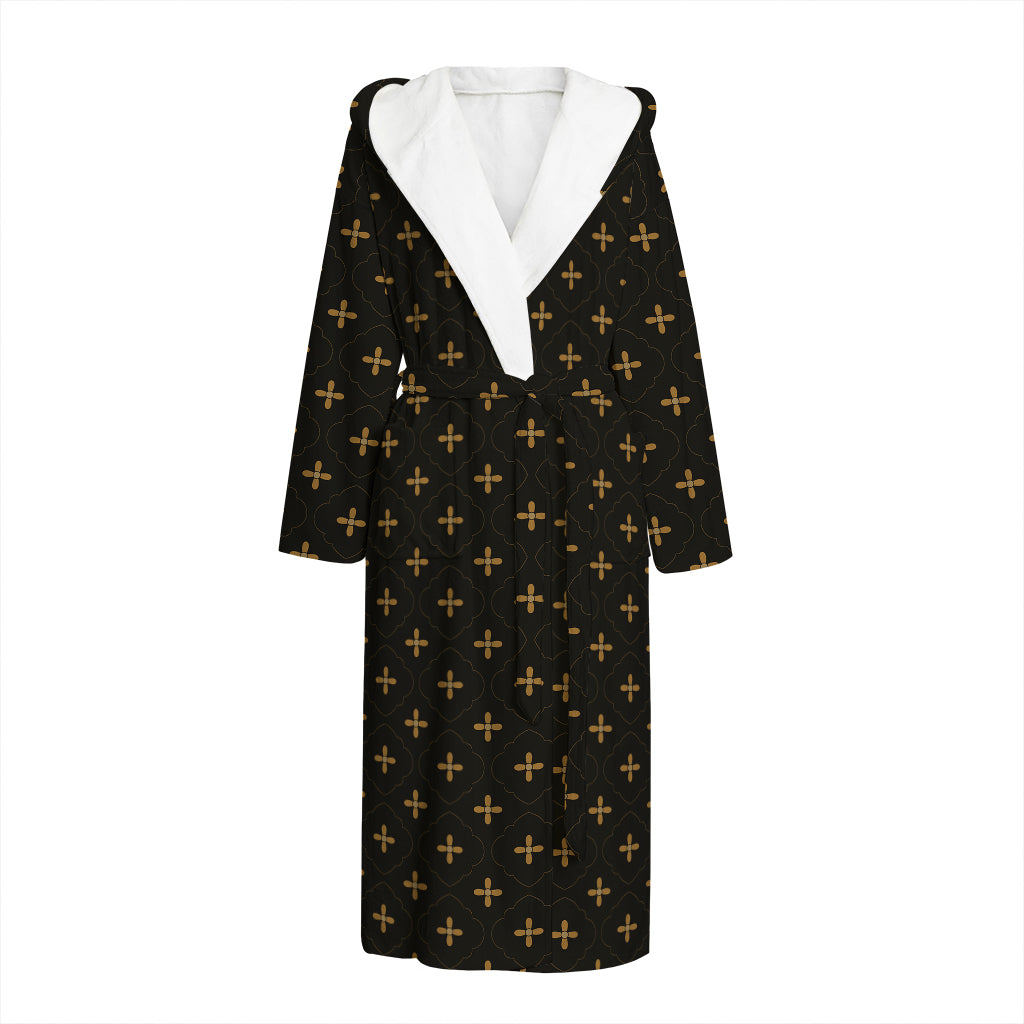 Black And Gold Orthodox Pattern Print Hooded Bathrobe