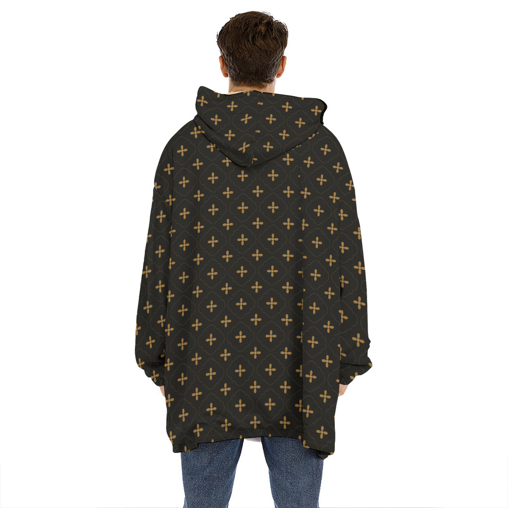 Black And Gold Orthodox Pattern Print Hoodie Blanket