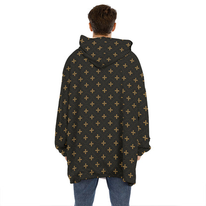 Black And Gold Orthodox Pattern Print Hoodie Blanket
