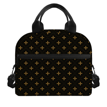 Black And Gold Orthodox Pattern Print Insulated Lunch Bag