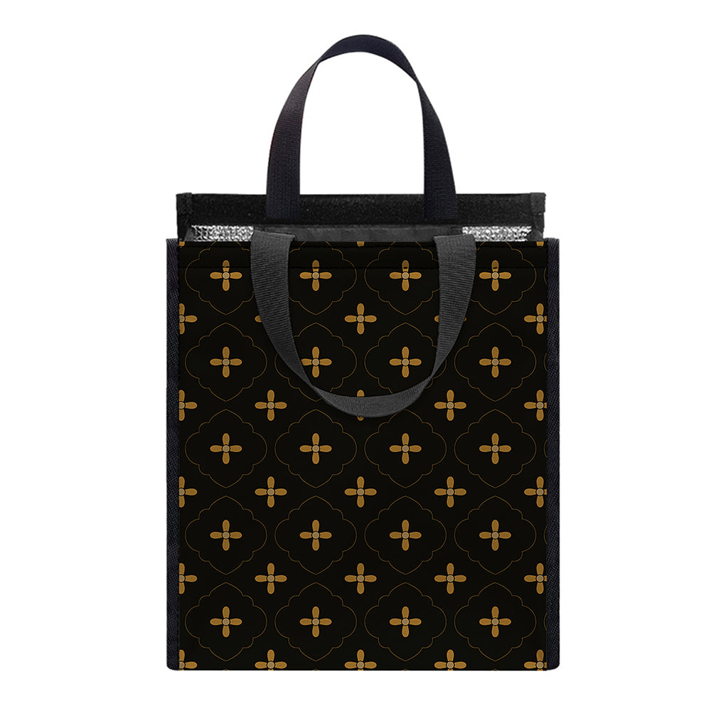 Black And Gold Orthodox Pattern Print Insulated Lunch Tote