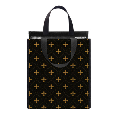Black And Gold Orthodox Pattern Print Insulated Lunch Tote