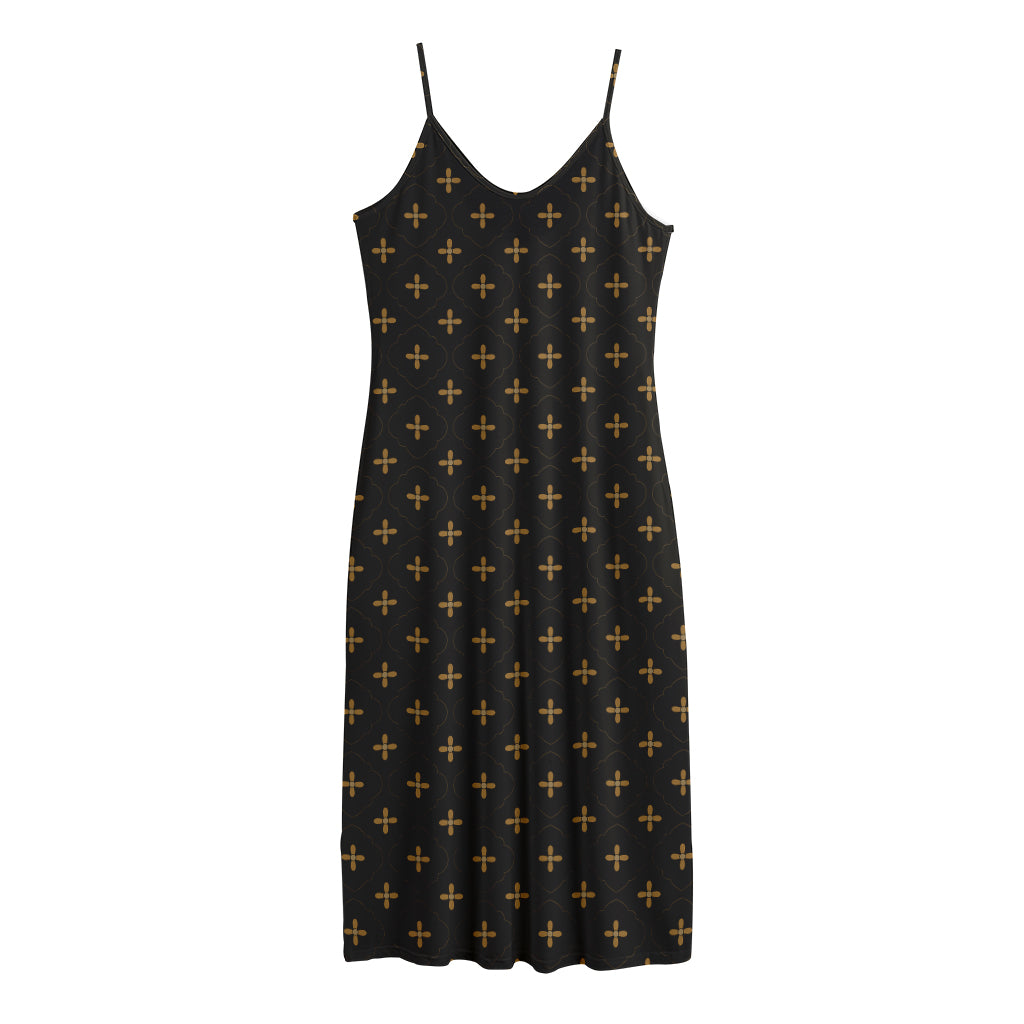 Black And Gold Orthodox Pattern Print Jersey Midi Cami Dress