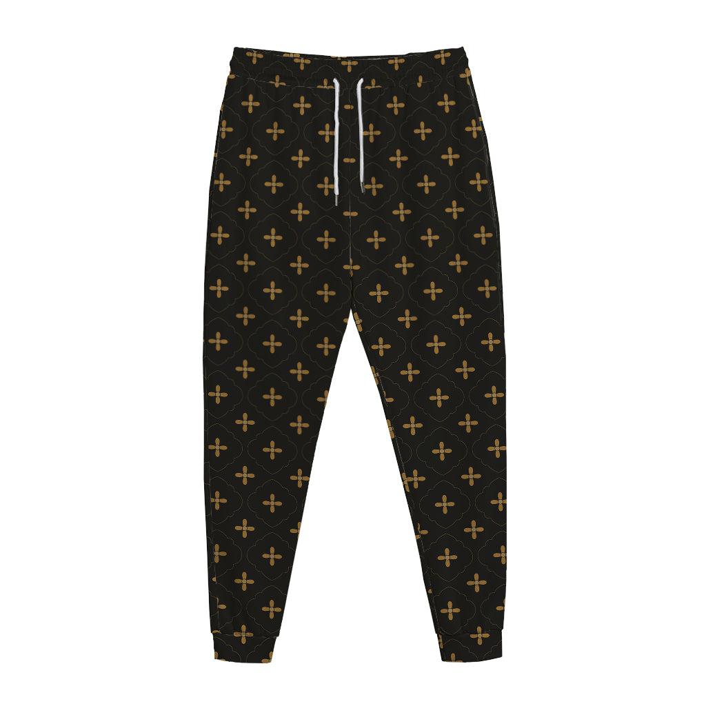 Black And Gold Orthodox Pattern Print Jogger Pants