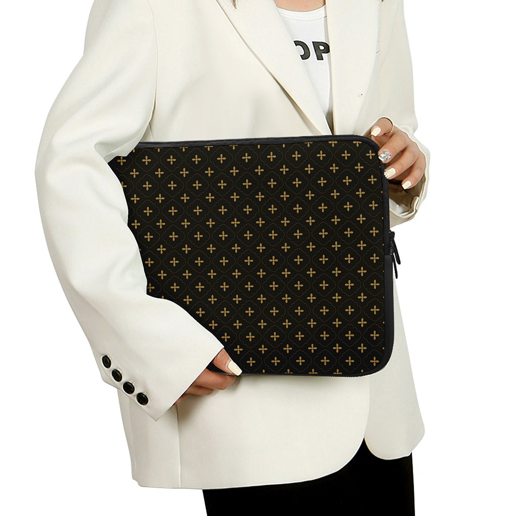 Black And Gold Orthodox Pattern Print Laptop Sleeve
