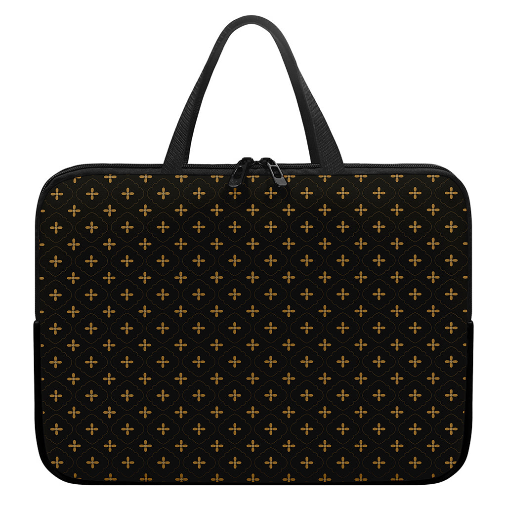 Black And Gold Orthodox Pattern Print Laptop Sleeve With Handle