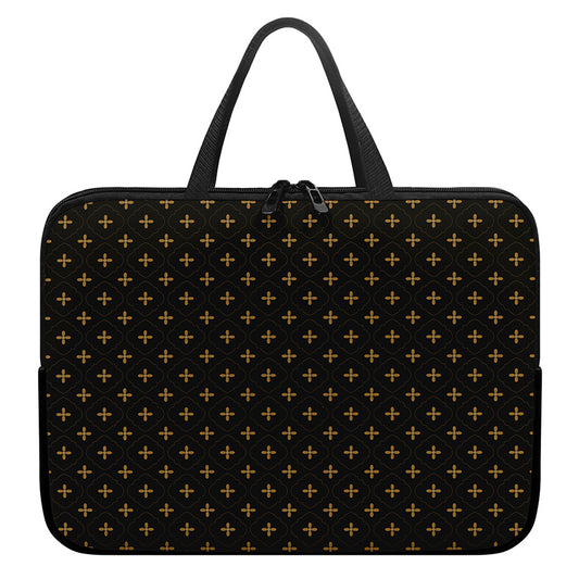 Black And Gold Orthodox Pattern Print Laptop Sleeve With Handle