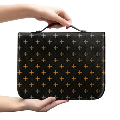 Black And Gold Orthodox Pattern Print Leather Bible Cover