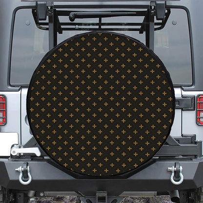 Black And Gold Orthodox Pattern Print Leather Spare Tire Cover